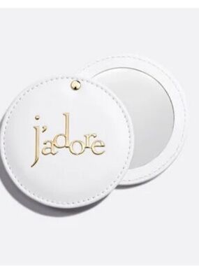 Dior J'adore White Leather Compact Mini Round Mirror with Gold Logo Brand New